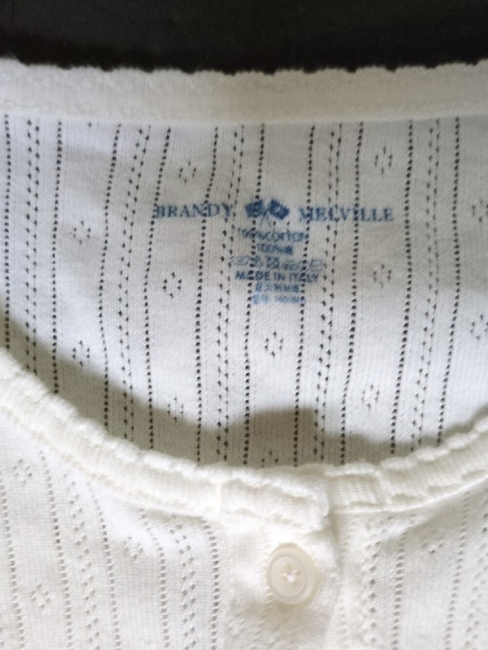 Brandy Melville White Ribbed Button-Up Long Sleeve Top 100% Cotton One Size S/M - Picture 2 of 3